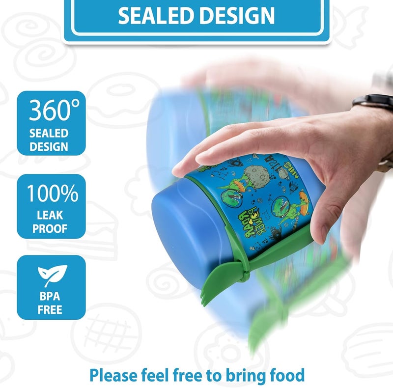 Howeemo 10oz Soup Thermo for Hot Food Kids,Lunch Thermo Kids Food Jar with Spoon Hot Insulated Food Containers,Leak Proof Stainless Steel Wide Mouth Lunch Food Thermo Jar for School(Blue-Dinosaur) - Image 5
